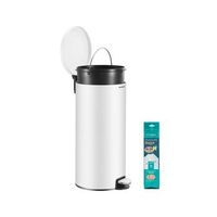 papelera de cocina 30l de metal amortiguado 15 bolsas incluidas cubeta - blanco