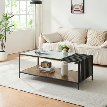 Mesa De Centro Pärghos Acero 120x60x45 Cm - Negro/efecto Roble [en.casa]