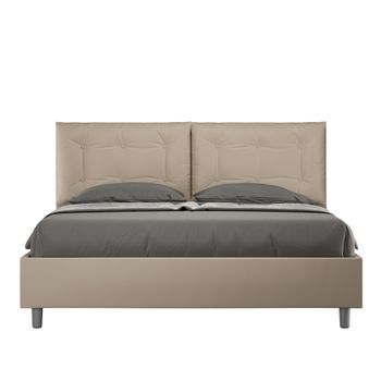 Cama Sin Somier Acolchada 160x190 Cuero Sintético Gris Paloma Annalisa