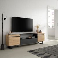 mueble tv efecto madera roble y negro 200x35x57cm con patas