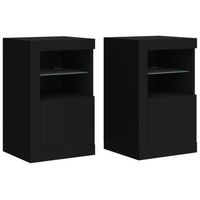 2 uds mueble de almacenaje  mesitas de noche con luces led madera ingenieria negra