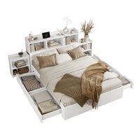 cama de madera 140x200 cm cama doble con liston y cabecera 2 mesitas de noche extraibles compartimentos de almacenamiento carga inalambrica y puerto type-c cajones color blanco mdf capacidad maxima 200 kg