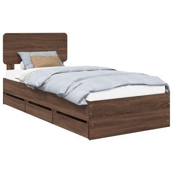Cama Individual | Cama Para Adulto | Estructura De Cama Con Cajón Roble Marrón 75 X 190 Cm