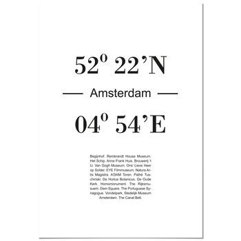 Panorama Cuadro De Aluminio Coordenadas Ciudad De Amsterdam 70x100 Cm