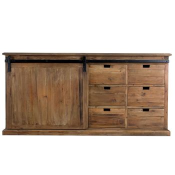Aparador de madera recuperada, 6 cajones y 1 puerta corredera