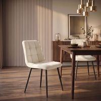 set de 2 sillas con patas de metal y asiento en terciopelo crema