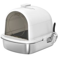pawhut arenero para gatos de acero inoxidable con cubierto bolsa desodorizante pala facil de limpiar 524x413x399 cm blanco