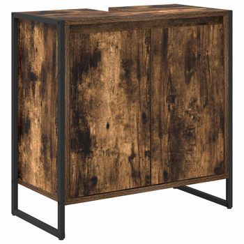 Gabinete De Baño | Armario De Baño Con Almacenamiento Roble Humo 60 X 30 X 60 Cm