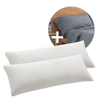 Pack Ahorro 2 Almohadas Viscoelástica Copos Aloe Vera + 2 Fundas Almohada Ceniza Cama 180cm Donegal Collections