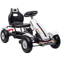 homcom go kart a pedales para ninos con asiento ajustable neumaticos de goma freno de mano carga 50 kg 121x58x61 cm blanco   aosom espana