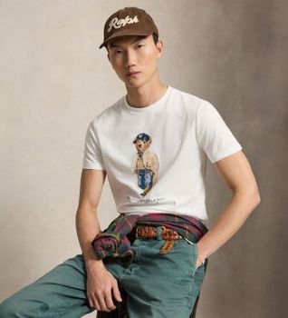 Polo Ralph Lauren para hombre. 710B30192001 Camiseta con Polo Bear Custom Slim Fit blanco (S), Casual, Algodón, Manga corta