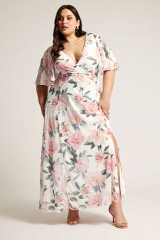 Yours London Vestido Cruzado Blanco Y Rosa De Flores, Mujer Curvy Y Tallas Grandes, Yours London