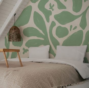 Papel pintado panorámico con motivos vegetales, verde 525 x