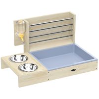 pawhut comedero de heno de conejos con bandeja alimentador de heno de madera con cuenco de acero inoxidable y botella de agua