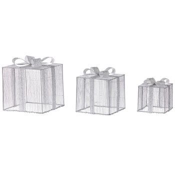 Conjunto De Decoraciones Led De Interior Exterior Navidad Accesorio 3 Regalos Luces Iluminación Metal Plateado Arnes