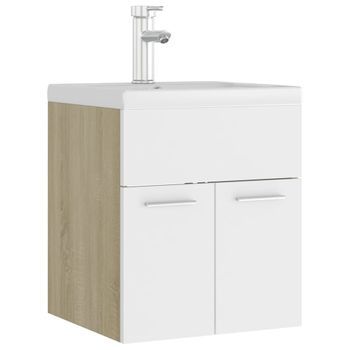 Mueble Con Lavabo Aglomerado Blanco Y Roble Sonoma Vidaxl