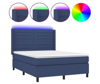 Cama box spring colchón y luces led tela azul 140x190 cm rayas horizontales