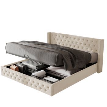 Cama Doble De 140 X 200 Cm-cama Capitoné Con Forma De Almohada-beige
