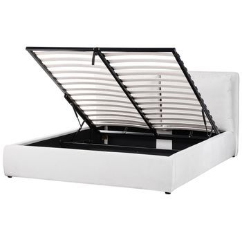 Cama Con Almacenaje De Terciopelo Blanco Crema 160 X 200 Cm Otomana Bajonna