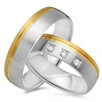 alianzas 14 quilates oro amarillo-blanco 3 diamantes