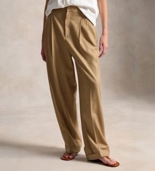 Polo Ralph Lauren para mujer. 211A10720002 Pantalón Bacall de mezcla de lana marrón (36), Beige, Casual, Clásico
