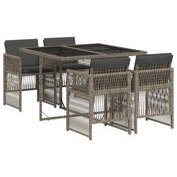Set Comedor De Jardín 5 Uds Con Cojines Ratán Sintético Gris Cfw845580