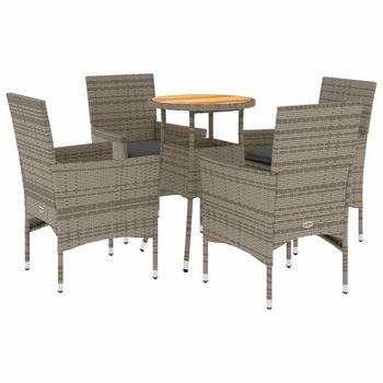Set De Comedor Jardín 5 Uds | Mueble Jardin Mesa Y Sillas Con Cojines Ratán Pe Acacia Gris