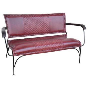 Banco De Metal Y Piel Marrón 112x62x75