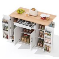 isla de cocina movil con encimera extensible y cajones 136x70x92cm mdf blanco y madera