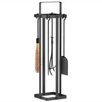 outsunny conjunto serviteur de chimenea 5 piezas accesorios de chimenea escoba pala pinzas atizador soporte metal negro