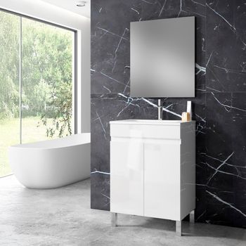 Mueble Stephanie 60 Cm 2p, Blanco Brillo. Pack Mueble + Lavabo.