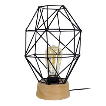 Lámpara de mesa prismático madera natural pantalla negro