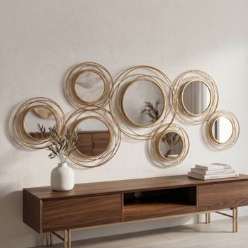 Panel decorativo 3d de metal dorado y espejos cm 124,5x4x53,5