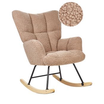 Silla Mecedora De Bouclé Estructura Negro Madera Clara Patas De Madera Beige Oulu