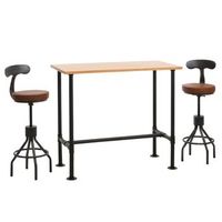 2x taburetes de bar con respaldo y reposapies regulable en altura con mesa de diseno industrial de metal y pvc marron 040006772