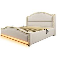 cama tapizada 140x200 cm - cama de dos plazas con almacenamiento - iluminacion led y puerto de carga usb-c - cama juvenil - beige - sin colchon