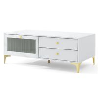 costway soporte para tv de 55 consola para tv con compartimento cajones puerta de vidrio templado abatible y patas metalicas para salon blanco