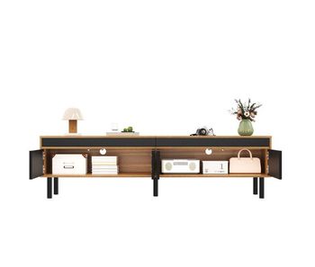 Mueble tv 170cm de panel de partículas con 4 puertas,natural+negro