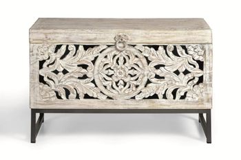 Baúl madera de mango y metal blanco envejecido