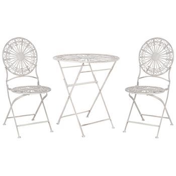 Conjunto De Balcón 2 Plazas De Metal Blanco Crema Mesa Sillas Retro Francés Scafa