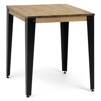 Mesa Lunds Cuadrada 100x100x75cm Negra En Madera Maciza De Pino Acabado Vintage Estilo Industrial Box Furniture