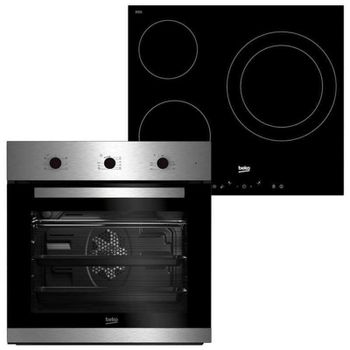 Beko BBSE12120XD Pack Horno Convencional 72L A Inox + Placa Vitrocerámica 3 Zonas Negra