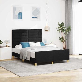 Estructura De Cama Con Cabecera Negro 160 X 200 Cm Tela Vidaxl