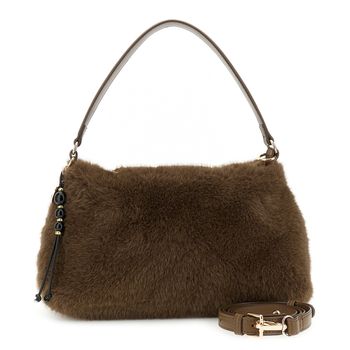 bolso de hombro de suave pelo sintético dark brown