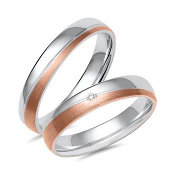 Alianzas de oro blanco y rosa con diamante