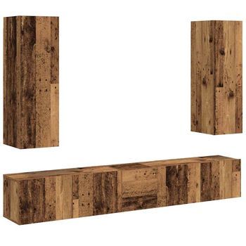 Muebles Tv De Pared 5 Uds | Mueble De Salón | Mesa De Tv Madera Vieja Madera De Ingeniería