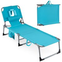 costway tumbona plegable exterior reclinable agujeros cara brazos respaldo ajustable bolsillos portatil playa piscina 150kg turquesa