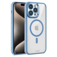 cool funda magnetica transparente con borde celeste para iphone 15 pro max
