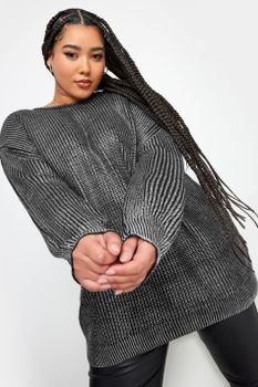 Yours Jersey De Punto Negro Efecto Metálico, Mujer Curvy Y Tallas Grandes, Yours