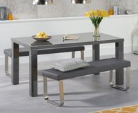 atlanta 160cm dark grey high gloss dining table with atlanta benches